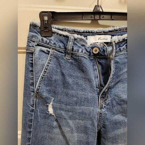 Kancan High Rise Distressed Straight Leg Jeans Raw Hem Waist Frayed - Picture 7 of 14